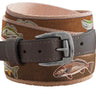 Backcountry Slam Men's Action Fishing Brown Ribbon Belt Featuring Redfish, Snook, Tarpon, Speckled Trout