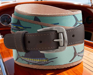 Billfish Slam Men's Action Fishing Turquoise Ribbon Belt.