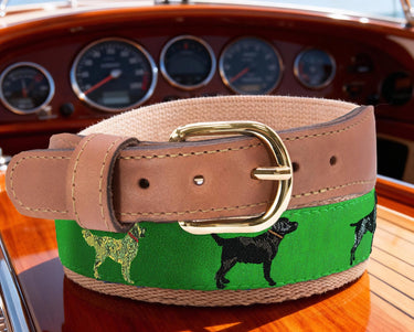 Hunting Dogs Men's Woven Green Ribbon Belt.