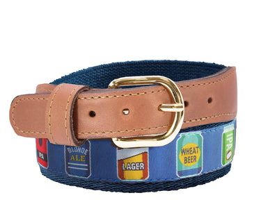Beer Cans Men's Woven Outdoor Blue Ribbon Belt.
