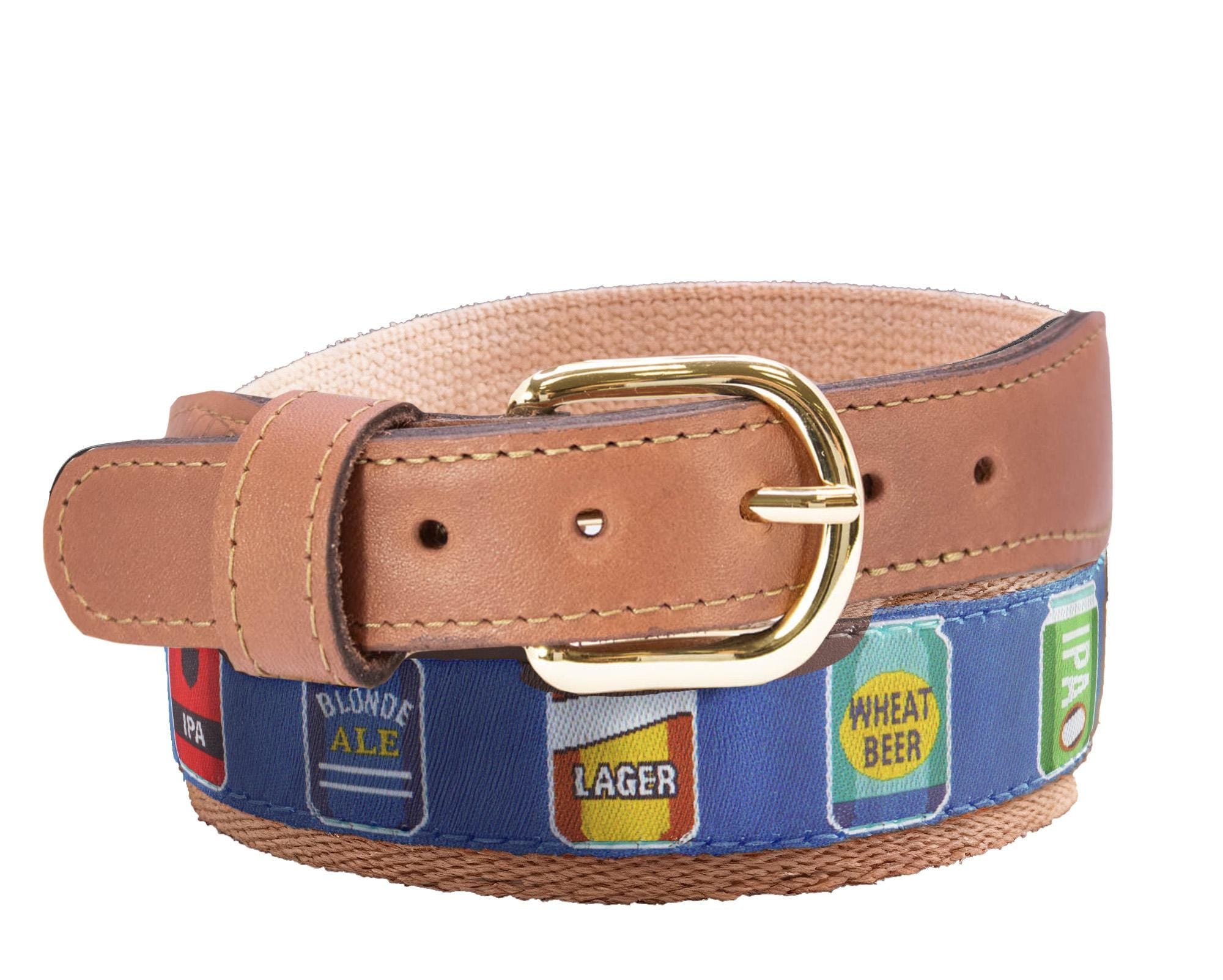 Beer Cans Men's Woven Outdoor Blue Ribbon Belt.