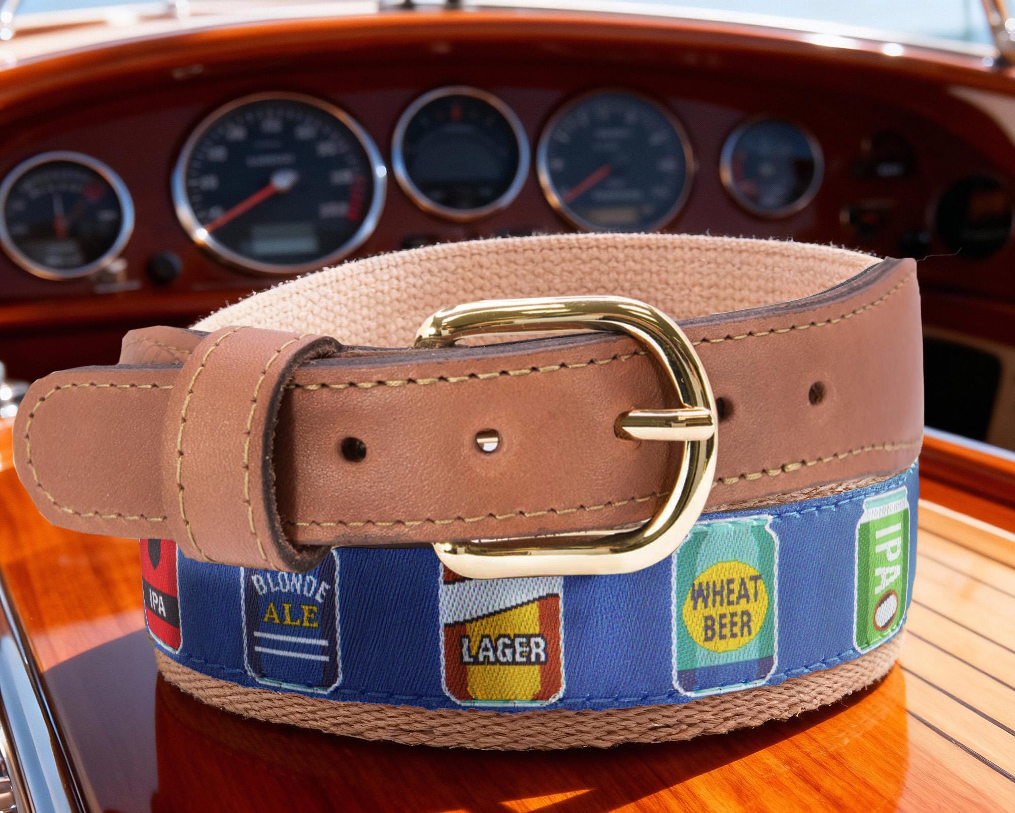 Beer Cans Men's Woven Outdoor Blue Ribbon Belt.