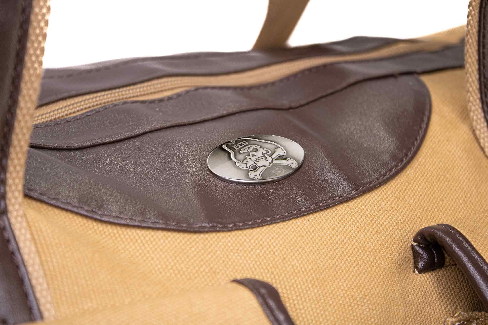ECU Pirates Canvas Weekender Bag - Khaki Waxed Canvas Duffel - Durable Water Resistant Bag - East Carolina Travel Bag - Overnight Case