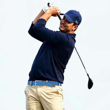 Braided Collegiate Golf Blue and Red Stretch Belt.