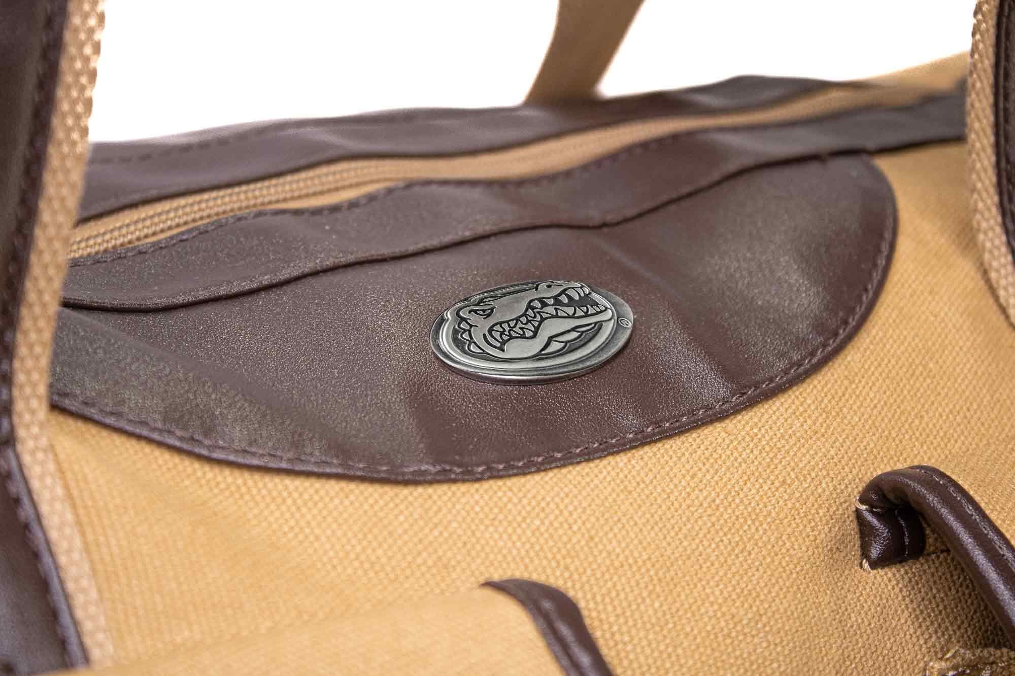 Florida Gators Canvas Weekender Bag - Khaki Waxed Canvas Duffel - Durable Water Resistant Bag - UF Travel Bag - Overnight Case