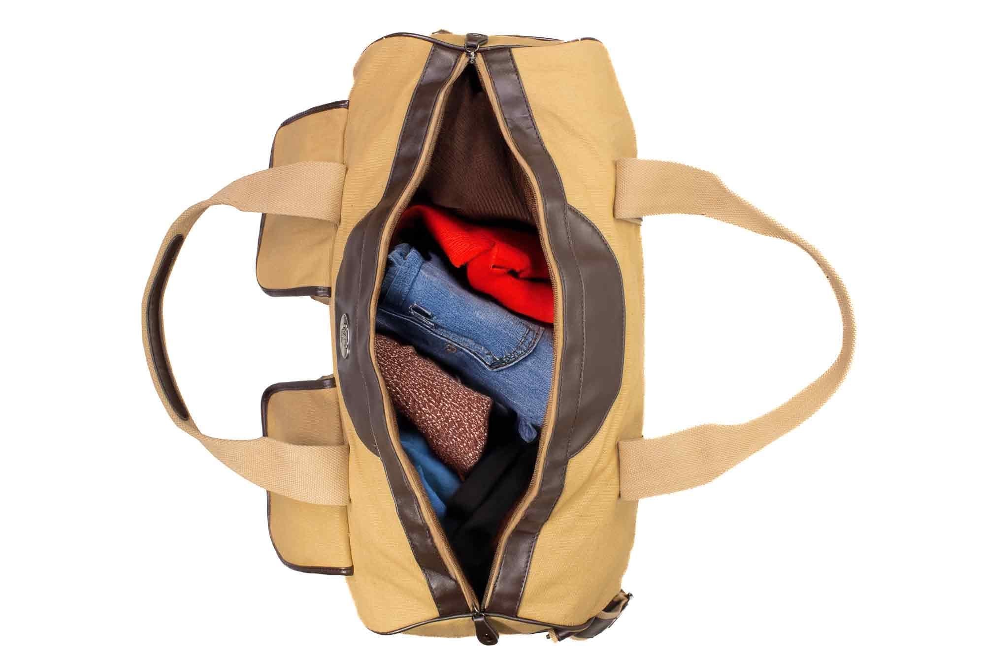 USC Gamecocks Canvas Weekender Bag - Khaki Waxed Canvas Duffel - Durable Water Resistant Bag - South Carolina Travel Bag - Overnight Case