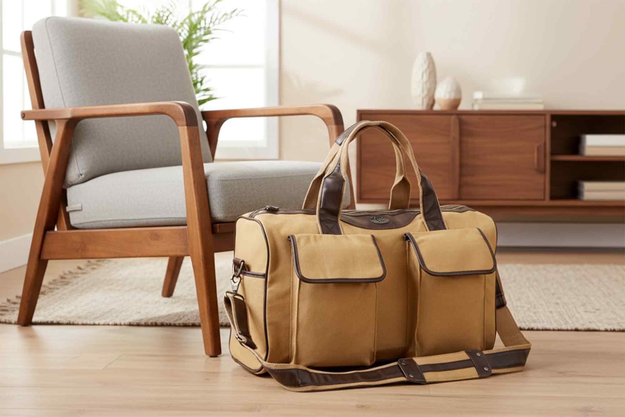 USC Gamecocks Canvas Weekender Bag - Khaki Waxed Canvas Duffel - Durable Water Resistant Bag - South Carolina Travel Bag - Overnight Case