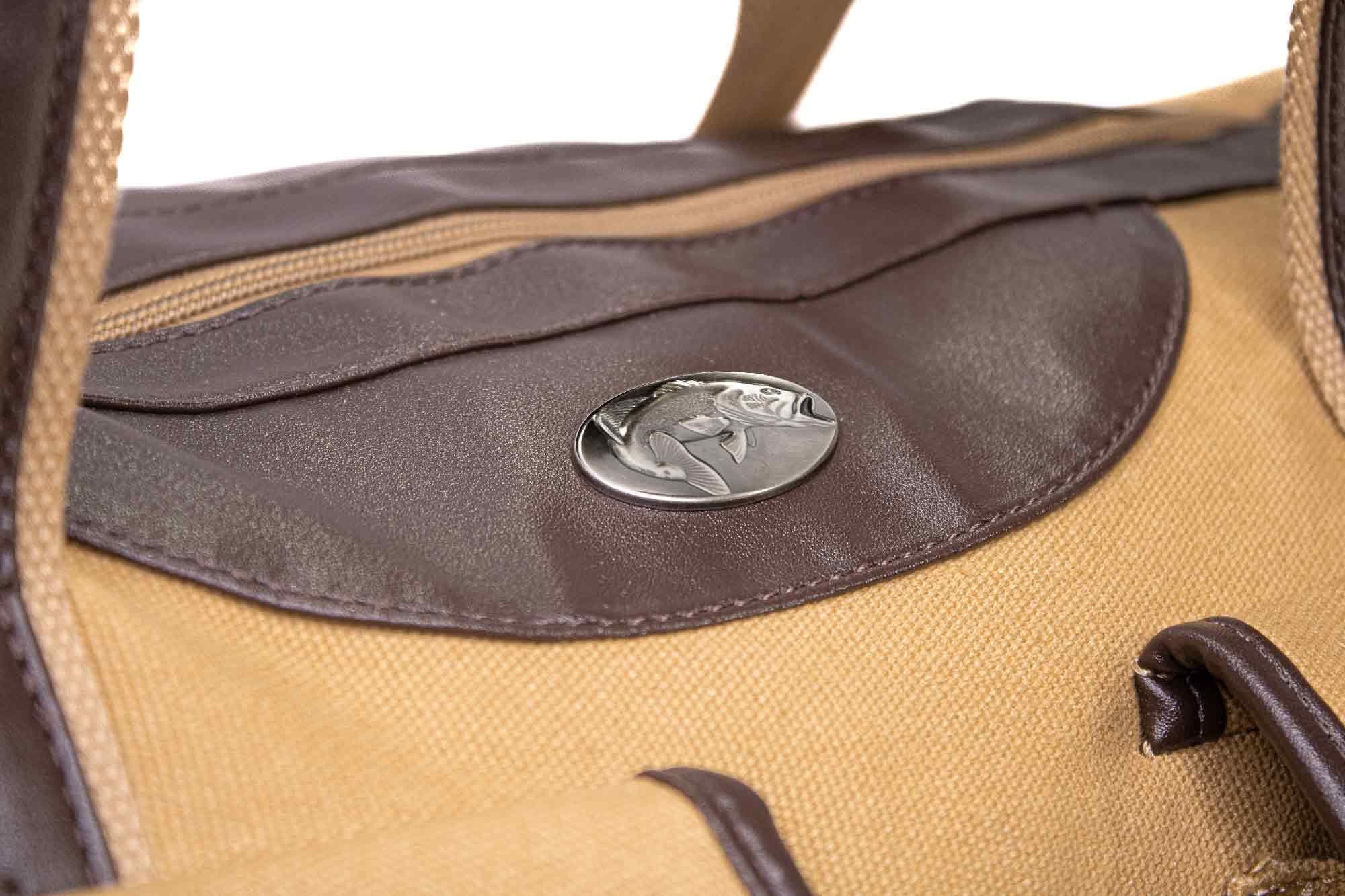 Bass Canvas Weekender Bag - Khaki Waxed Canvas Duffel - Durable Water Resistant Bag - Fishing Travel Bag - Overnight Case