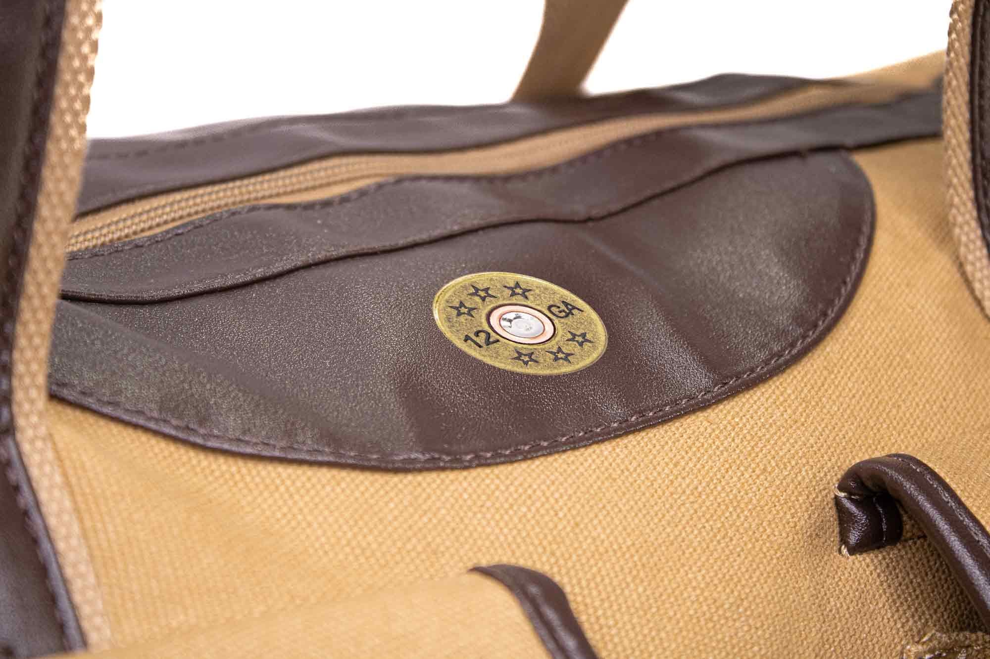 Shot Shell Canvas Weekender Bag - Khaki Waxed Canvas Duffel - Durable Water Resistant Bag - Hunting Travel Bag - Overnight Case