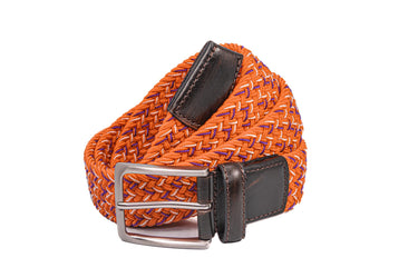 Braided Collegiate Golf Orange and Purple Stretch Belt.