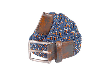 Braided Collegiate Golf Navy and Orange Stretch Belt.
