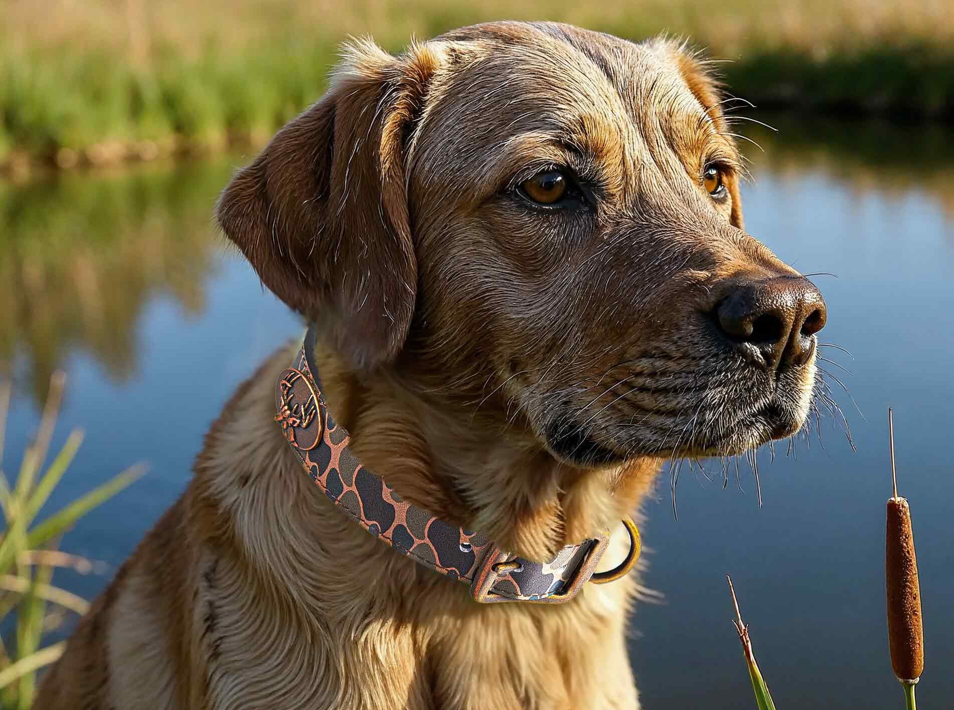 Florida Gators Old School Camo Leather Dog Collar - Antique Copper Logo