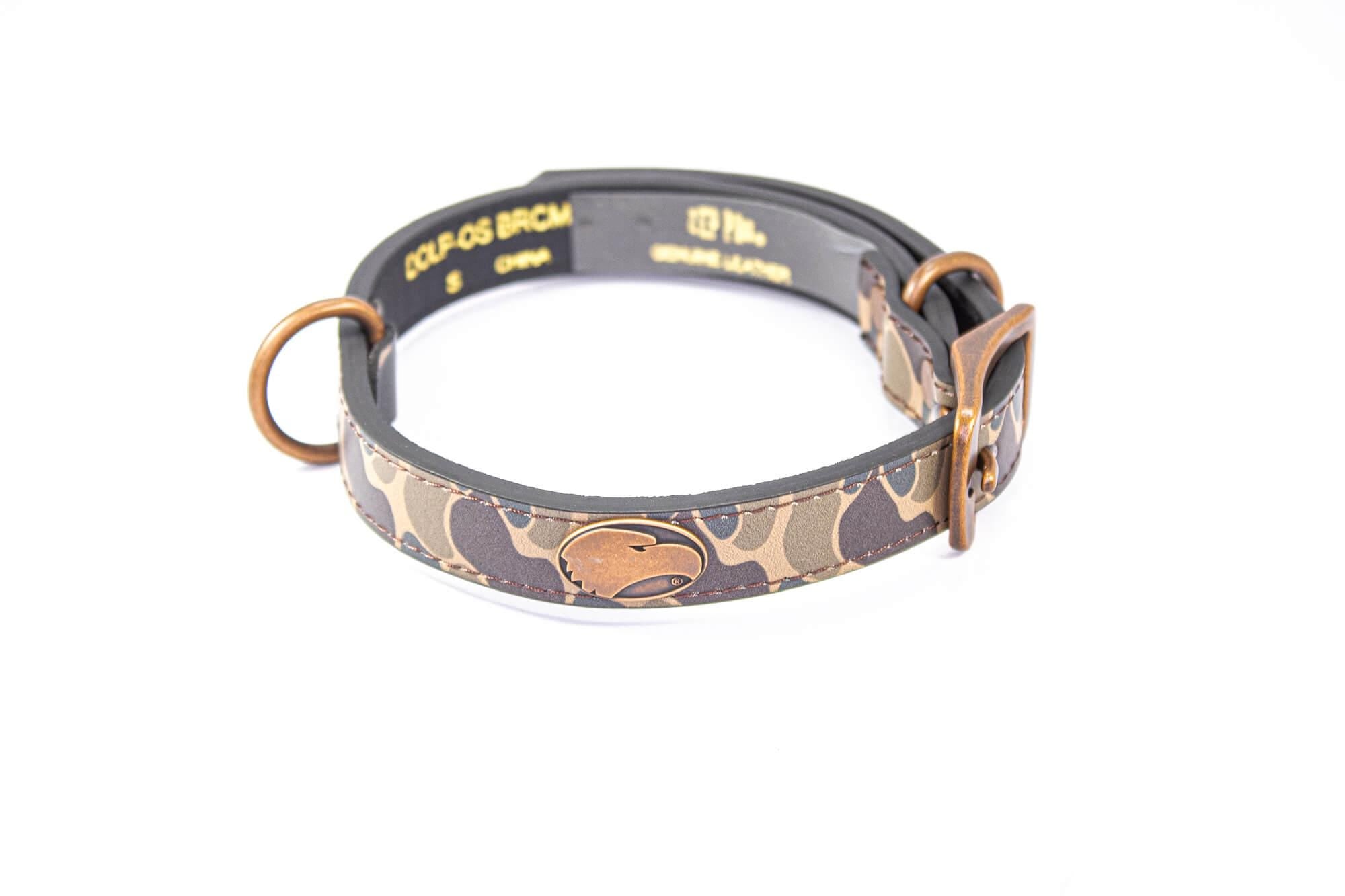 Georgia Southern Eagles Old School Camo Leather Dog Collar - Antique Copper Logo