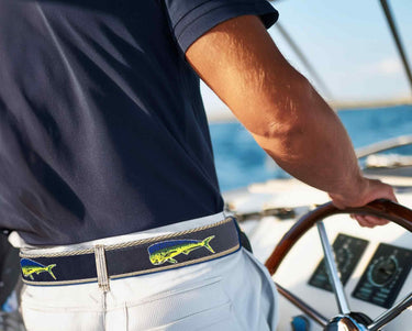 Dolphin Mahi Men's Action Fishing Navy Ribbon Belt.
