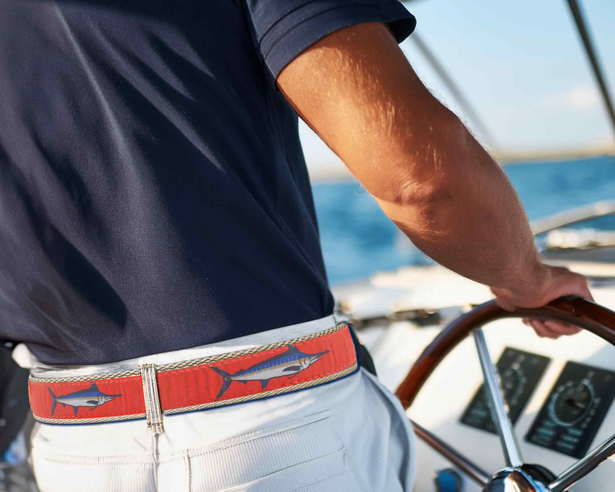 Marlin Men's Action Fishing Navy Ribbon Belt.