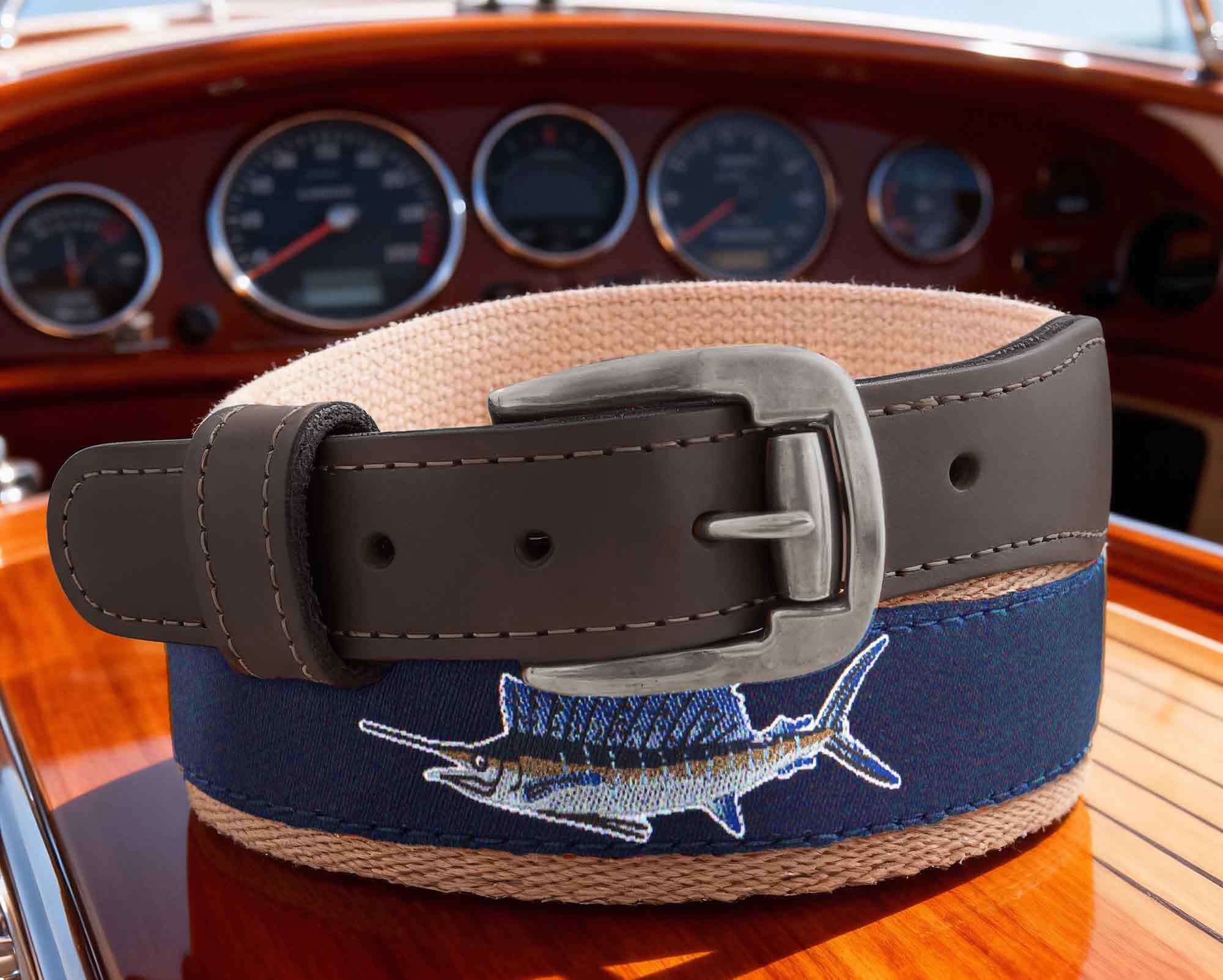 Sailfish Men's Action Fishing Navy Ribbon Belt.