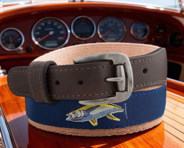 Yellow Tuna Men's Action Fishing Navy Ribbon Belt.