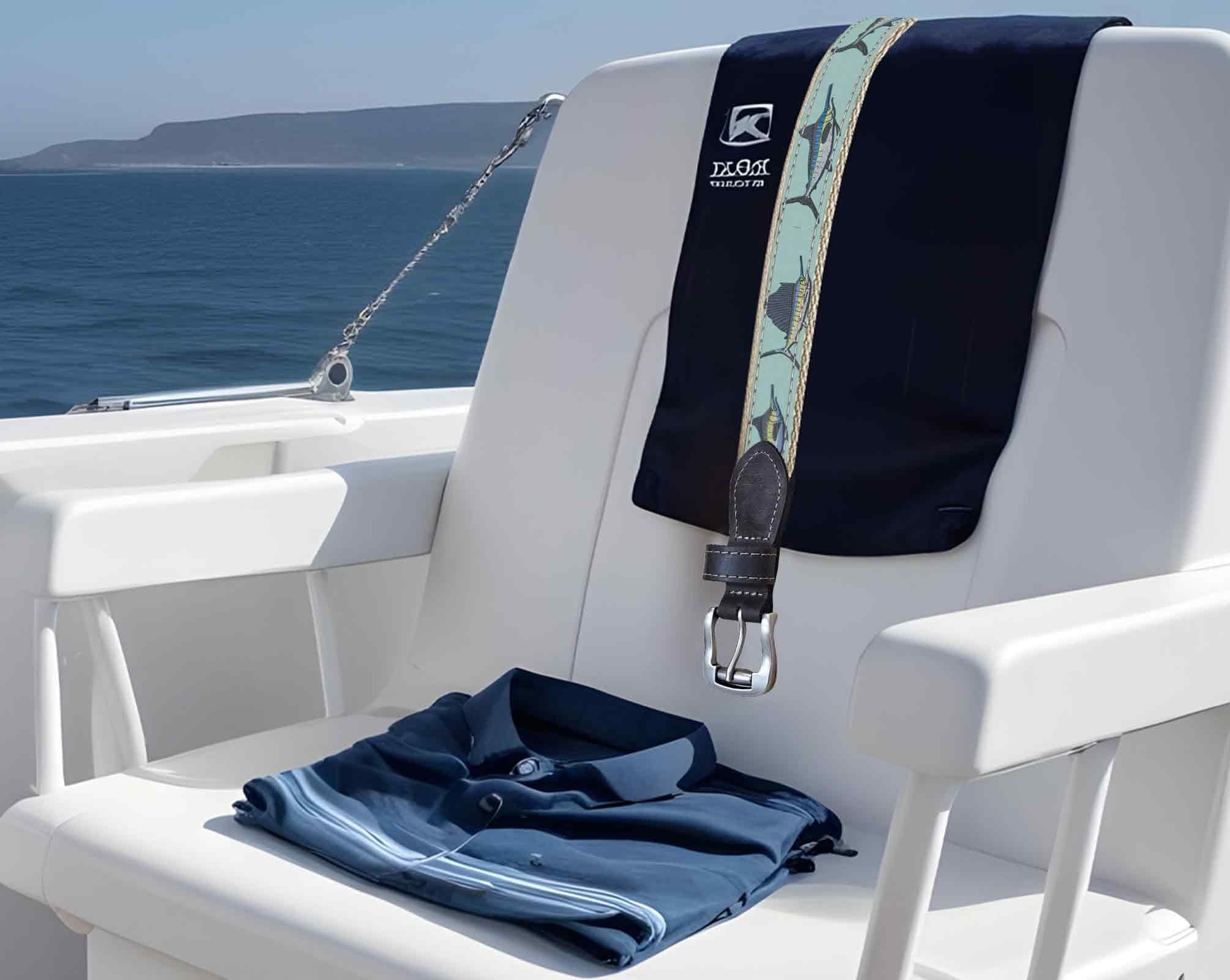 Billfish Slam Men's Action Fishing Turquoise Ribbon Belt.