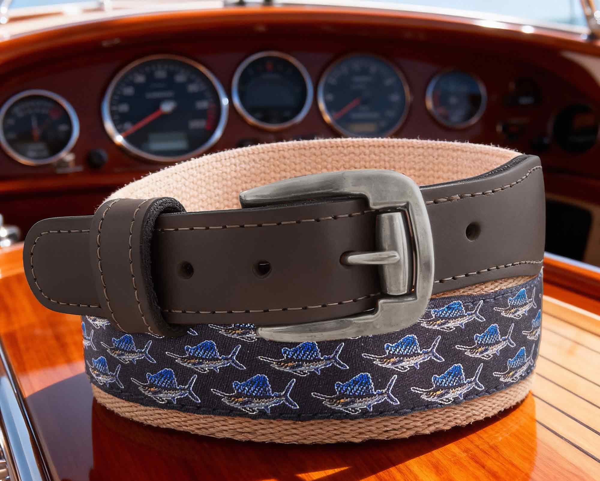 Sailfish Shoal Men's Action Fishing Navy Ribbon Belt.