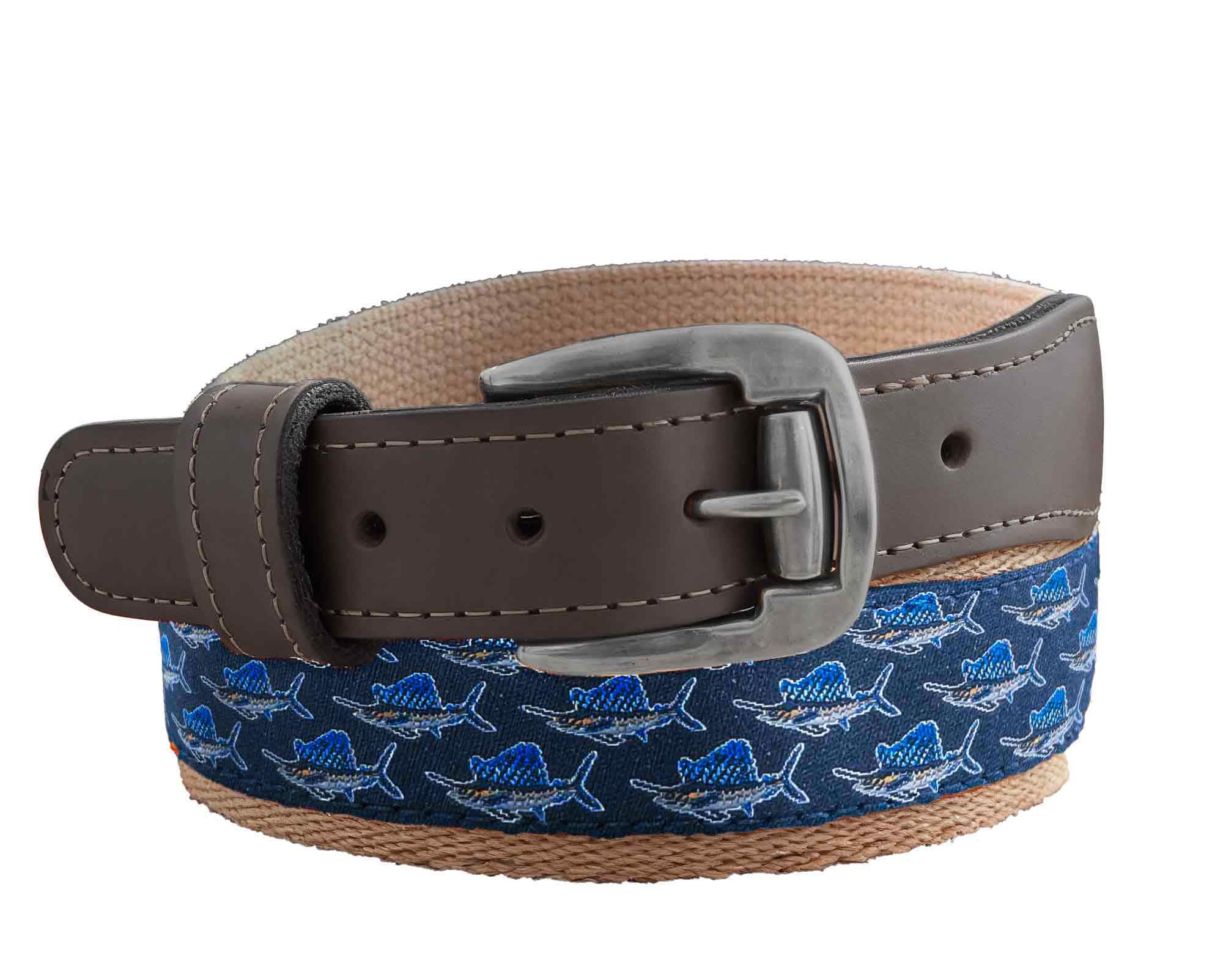 Sailfish Shoal Men's Action Fishing Navy Ribbon Belt.