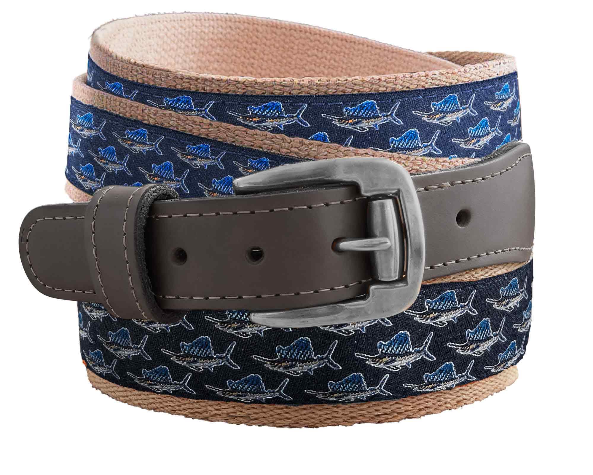 Sailfish Shoal Men's Action Fishing Navy Ribbon Belt.