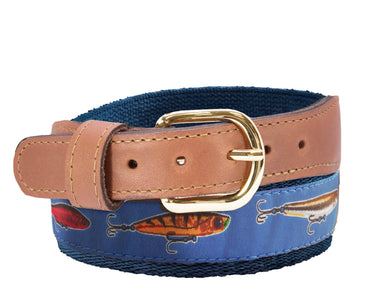 Lures Men's Fishing Woven Blue Ribbon Belt.