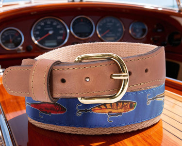 Lures Men's Fishing Woven Blue Ribbon Belt.