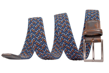 Braided Stretch Woven Navy and Orange Keychain with Leather Accent