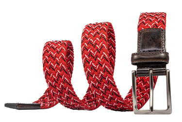 Braided Stretch Woven Red and Black Keychain with Leather Accent