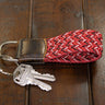 Braided Stretch Woven Red and Black Keychain with Leather Accent