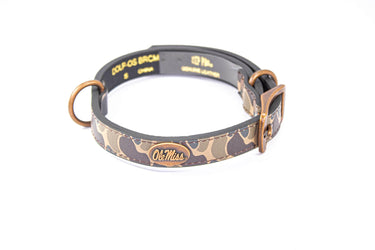 Ole Miss Rebels Old School Camo Leather Dog Collar - Antique Copper Logo