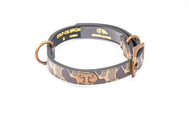 Tennessee Vols Old School Camo Leather Dog Collar - Antique Copper Logo
