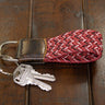 Braided Stretch Woven Garnet and Black Keychain with Leather Accent