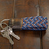 Braided Stretch Woven Navy and Orange Keychain with Leather Accent