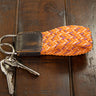 Braided Stretch Woven Orange and Purple Keychain with Leather Accent