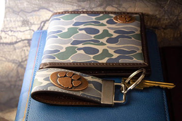 Clemson Tigers Old School Camo Leather Loop Keychain.
