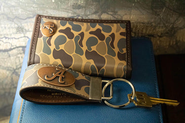 Alabama Crimson Tide Old School Camo Leather Loop Keychain.