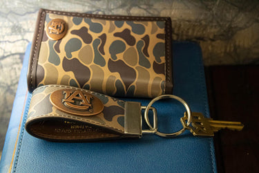 Auburn Tigers Old School Camo Leather Loop Keychain.