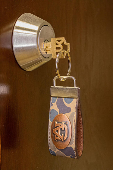 Auburn Tigers Old School Camo Leather Loop Keychain.
