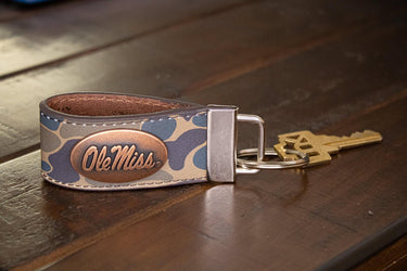 Ole Miss Rebels Old School Camo Leather Loop Keychain.