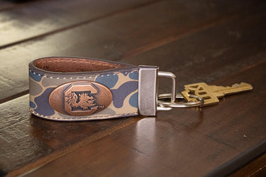 South Carolina Gamecocks Old School Camo Leather Loop Keychain.