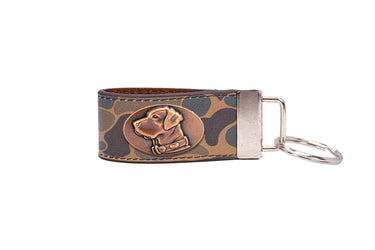 Lab Hunting Old School Camo Leather Loop Keychain.