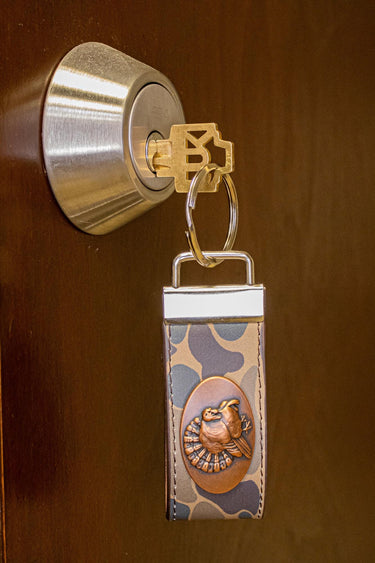 Turkey Hunting Old School Camo Leather Loop Keychain.