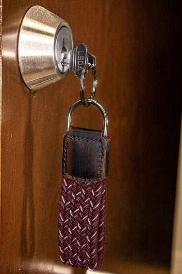 Braided Stretch Woven Maroon and Gray Keychain