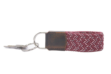 Braided Stretch Woven Maroon and Gray Keychain