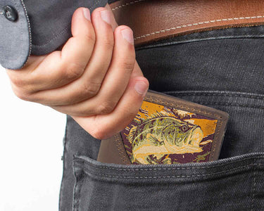 Bass Men's Trifold Woven Patch Leather Wallet.