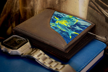 Dolphin Mahi Men's Bifold Woven Patch Leather Wallet.