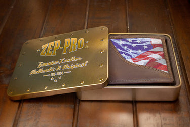 USA Flag Men's Bifold Woven Patch Leather Wallet.