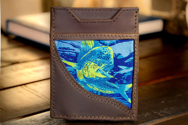 Dolphin Mahi Men's Magnetic Front Pocket Woven Patch Leather Wallet.