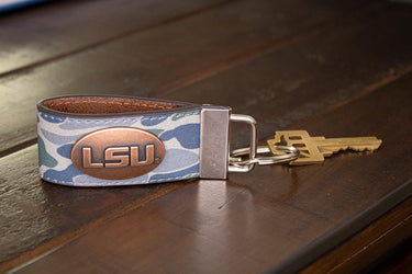 LSU Tigers Old School Camo Leather Loop Keychain.